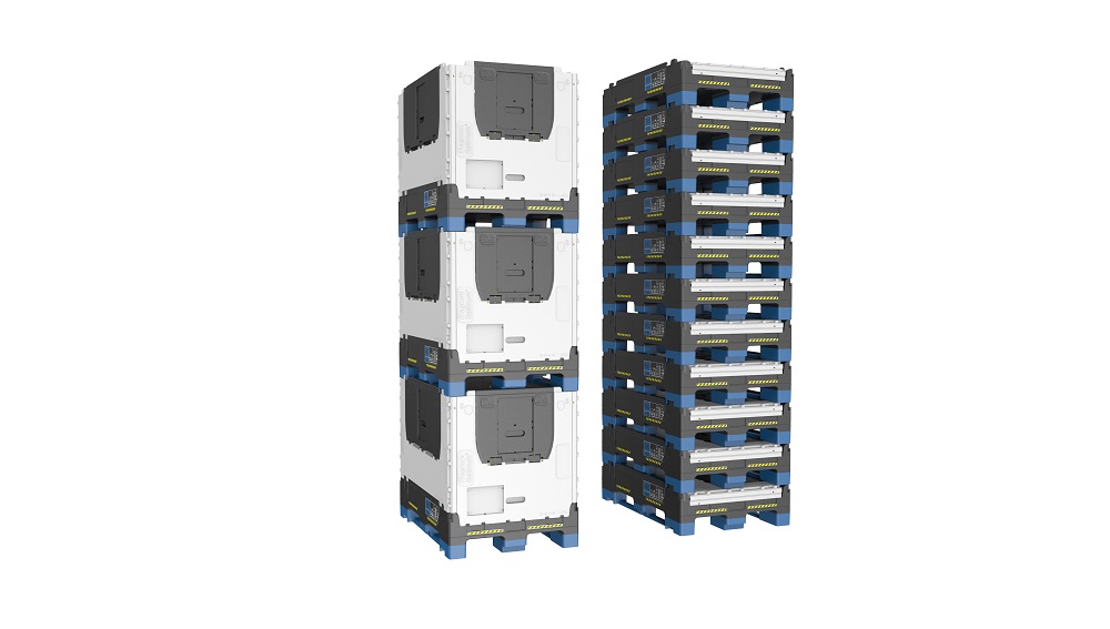Paletové kontejnery šetří místo ve skladu díky schopnosti stohování