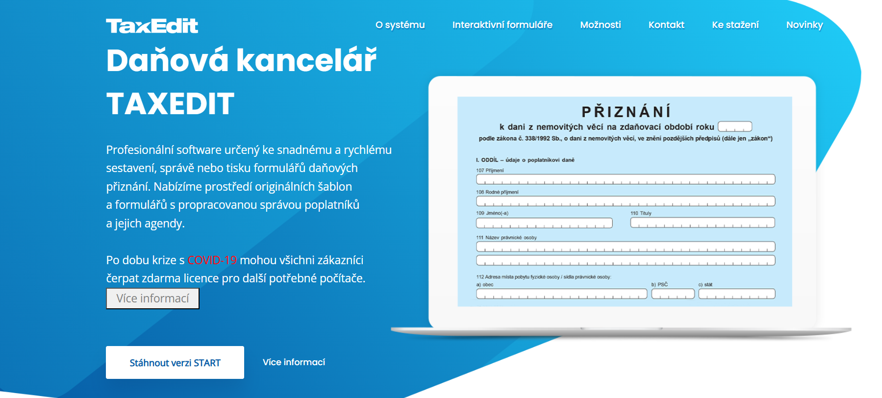 TaxEdit - profesionální software ke sestavení, správě nebo tisku formulářů daňových přiznání