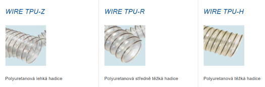 Transparentní hadice s ocelovou spirálou - WIRE TPU-Z, WIRE TPU-R, WIRE TPU-H h