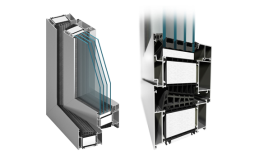 Řez  okenním profilem MB 104 s termickou vložkou MB-104 Passive s nejvyšší tepelnou izolačností