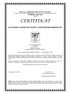 Certifikát na výrobky vhodné pro použití v ekologickém zemědělství